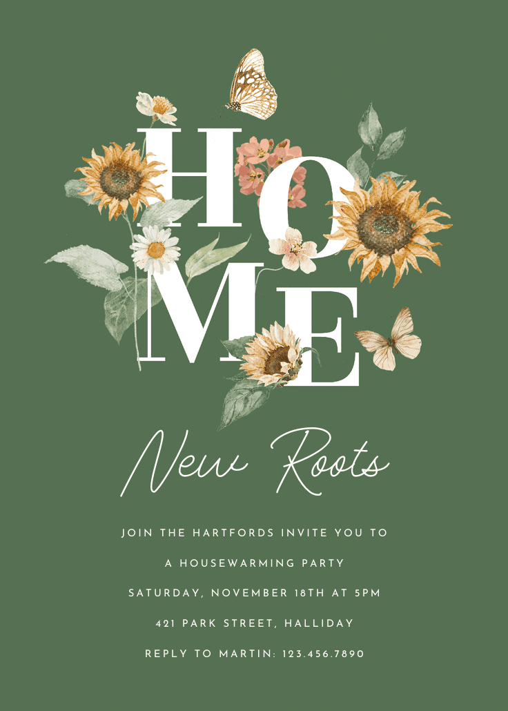 New roots - housewarming invitation